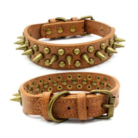 404 POPMARKET Retro Studded Spiked Rivet Large Dog Pet Leather Collar Pit Bull S-XL (Option: Brown-XL)